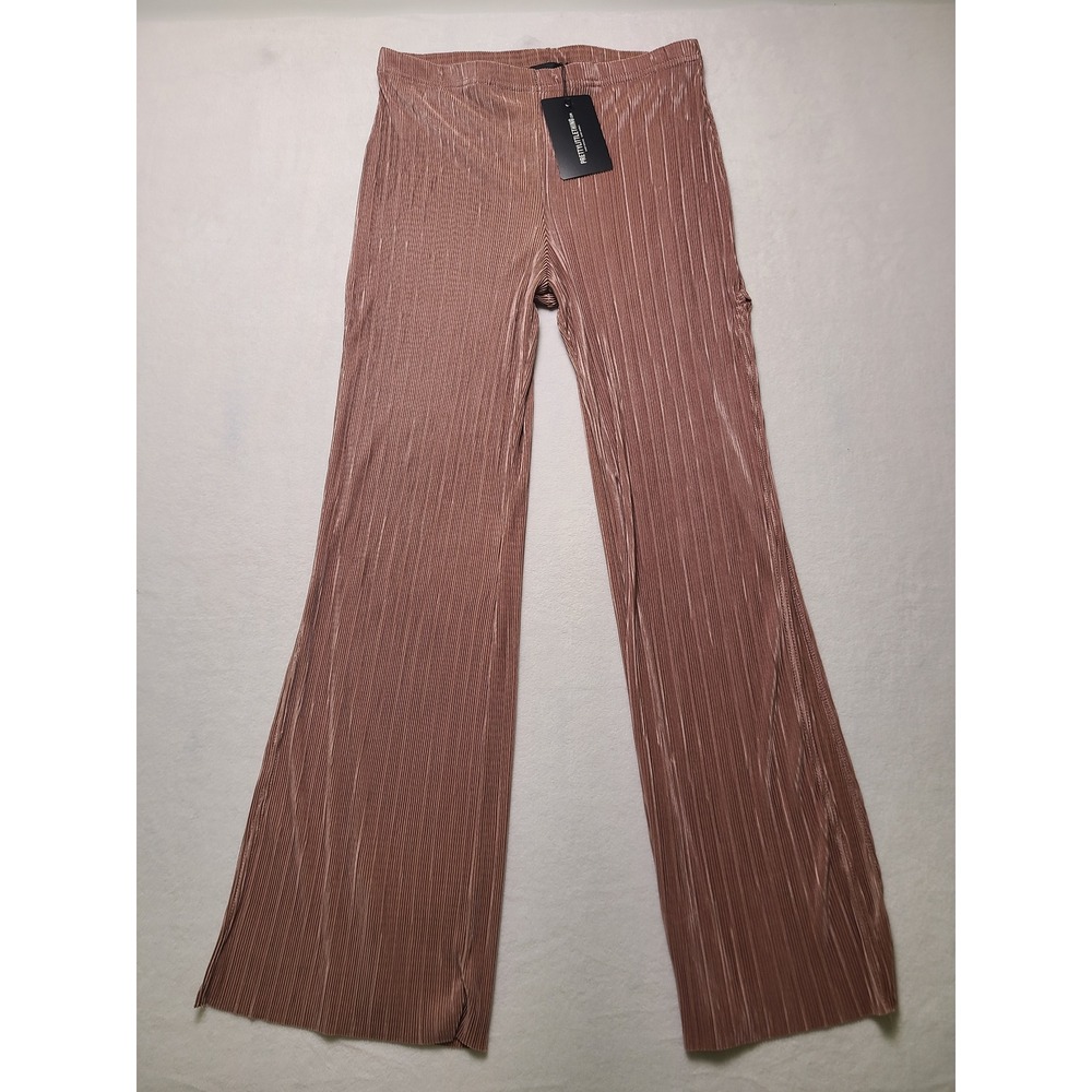 NWT! PrettyLittleThing 8 Plisse Wide Leg Split Side Trousers Pink High Waist